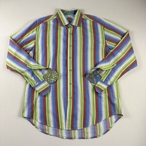 Robert Graham Striped Button Down Flip Cuff Shirt Mens Large Casual